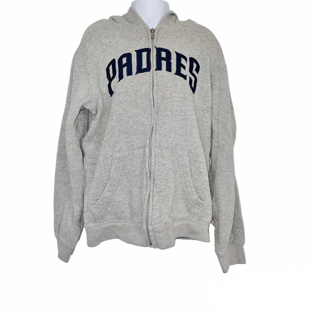 Genuine Merchandise Hoodie Youth Sweatshirt SZ M Gray Padres Zip Up Casual